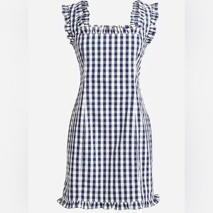 J Crew Gingham Sun Dress Size 2 Square Neck Ruffle Milkmaid‎ Picnic Cottage Euro